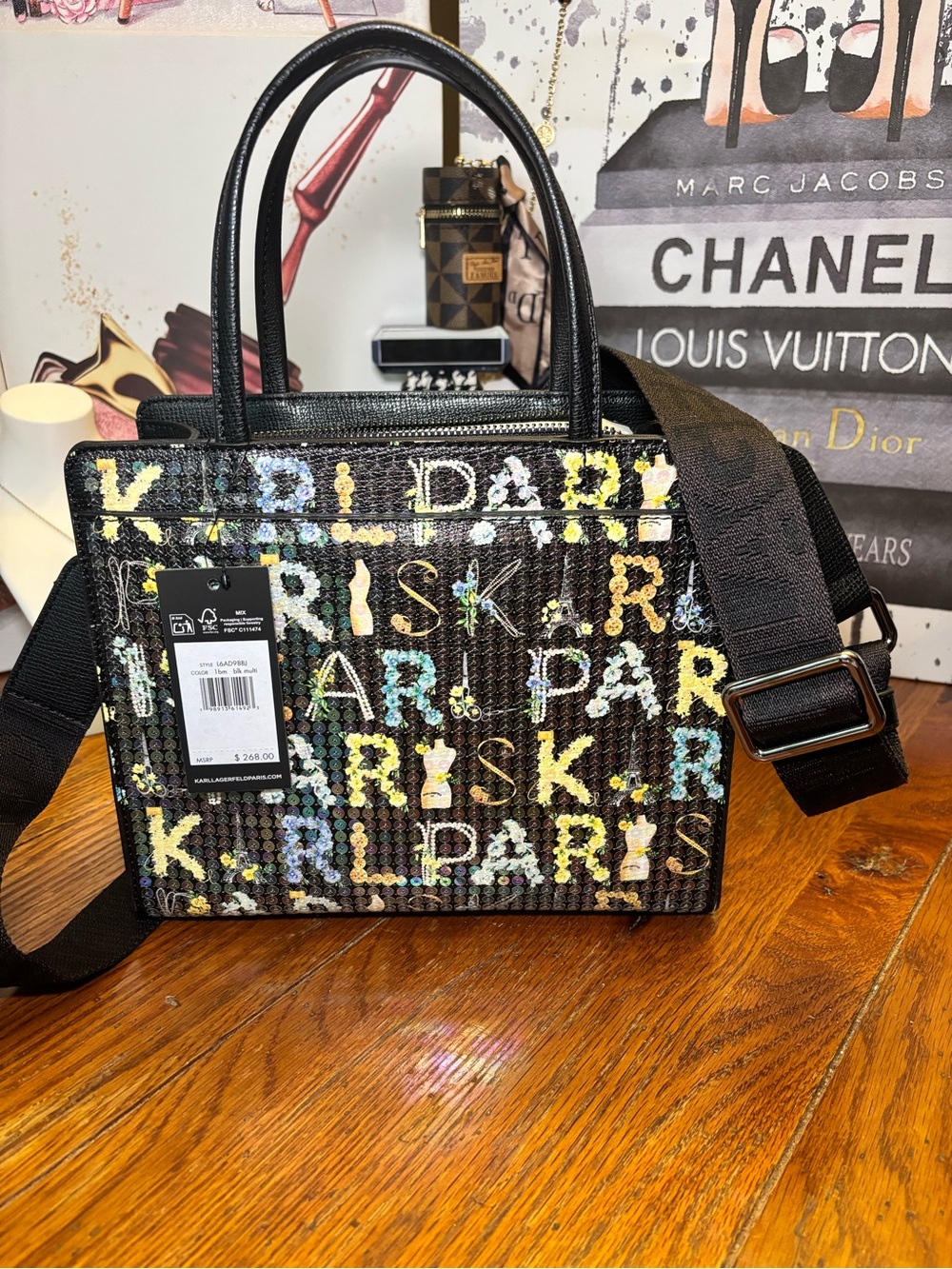 ✨ New With Tags Karl Lagerfeld Paris Sequin Logo Tote/Crossbody